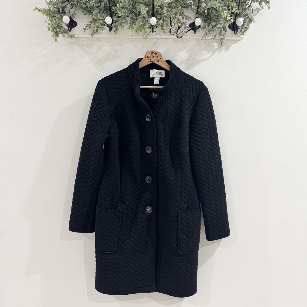 Joseph Ribkoff Black Quilted Button Down Long Coat Size 8 VV4726